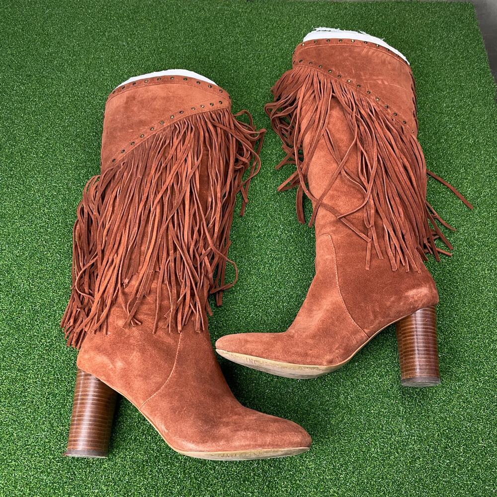 International Concepts Brown Suede Fringe Studded Fall Winter Western Boot Sz 11